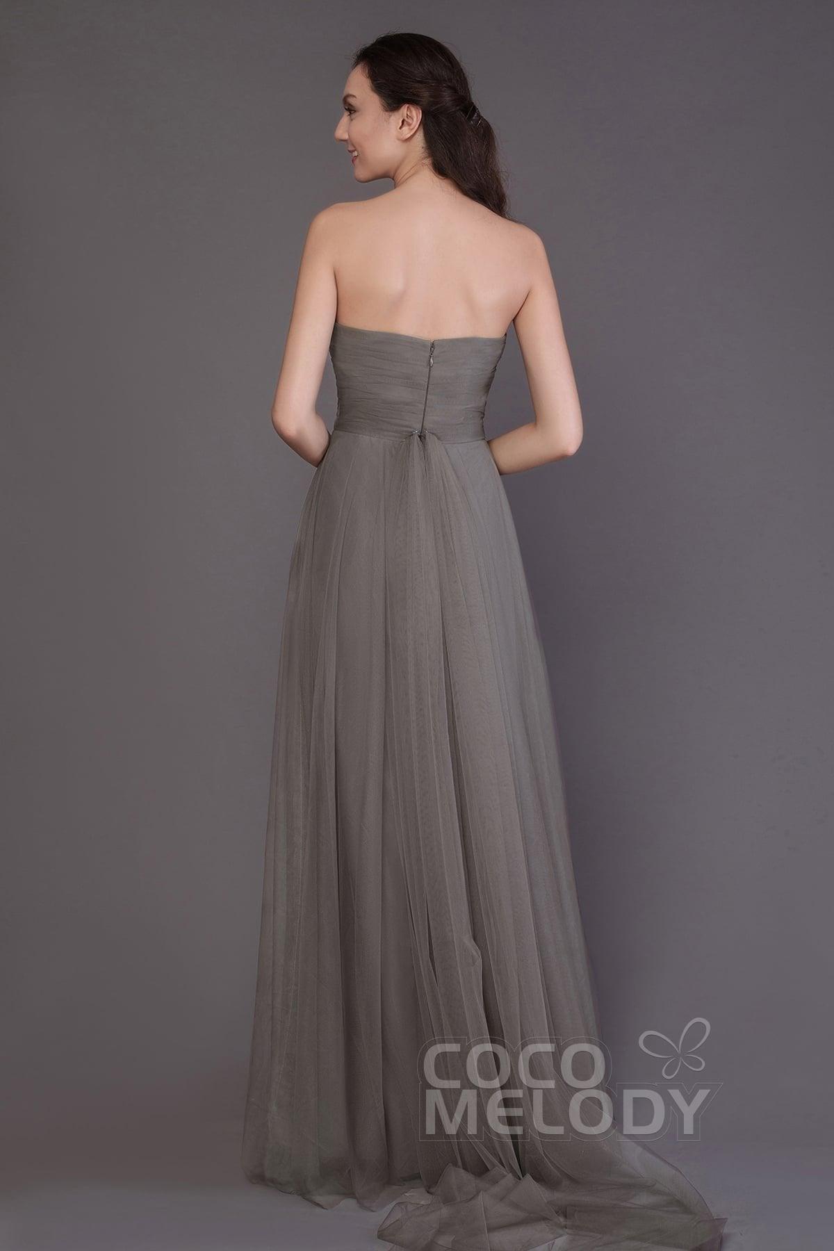 Sheath-Column Floor Length Tulle Bridesmaid Dress PR3502 - COCOMELODY