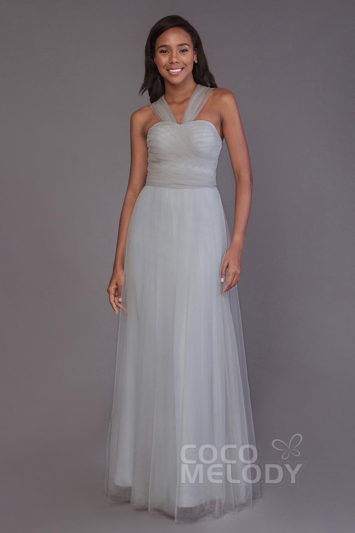 Sheath-Column Floor Length Tulle Bridesmaid Dress PR3502 - COCOMELODY