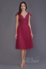 A-Line Knee Length Tulle Bridesmaid Dress PR3515CR - COCOMELODY