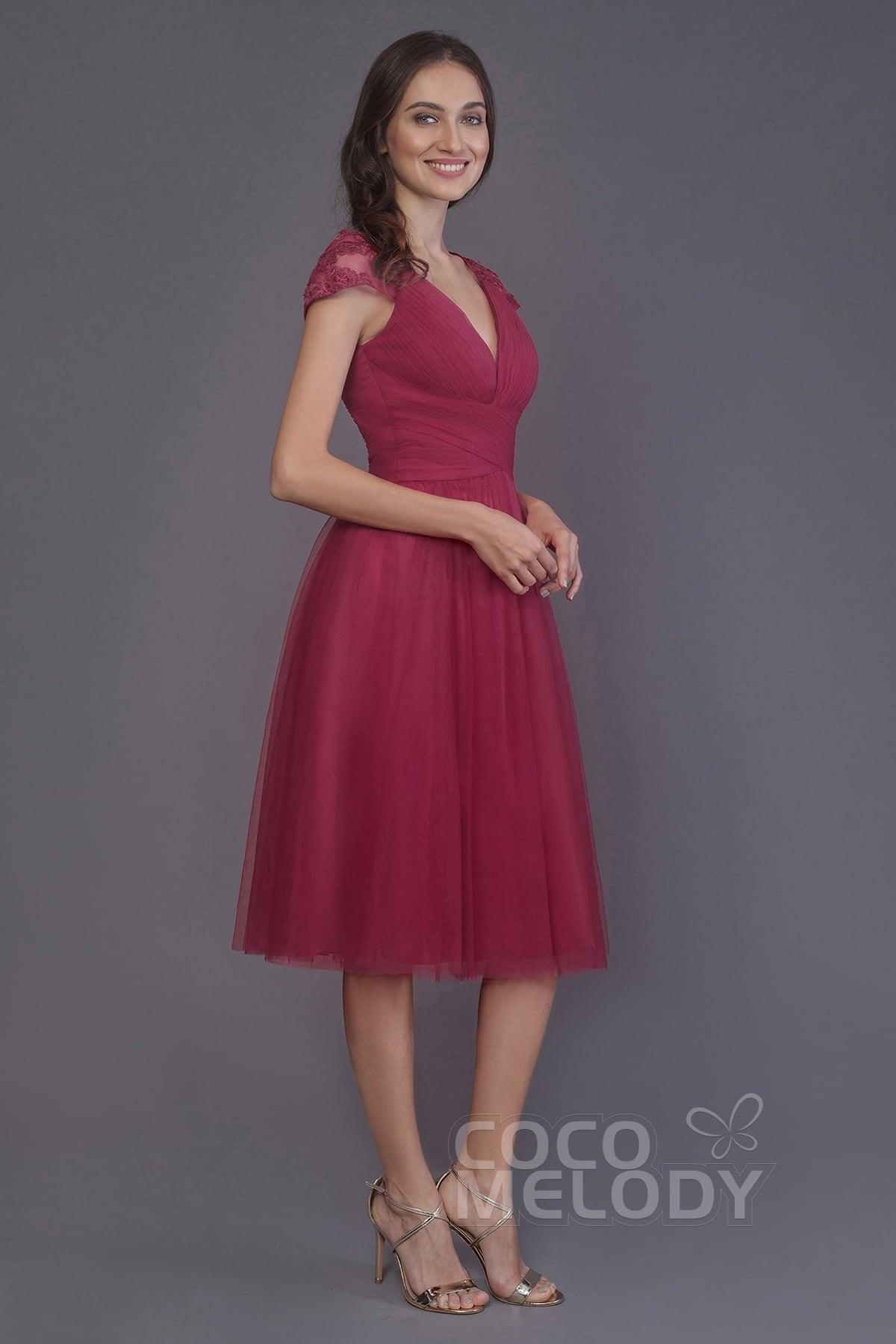 A-Line Knee Length Tulle Bridesmaid Dress PR3515CR - COCOMELODY