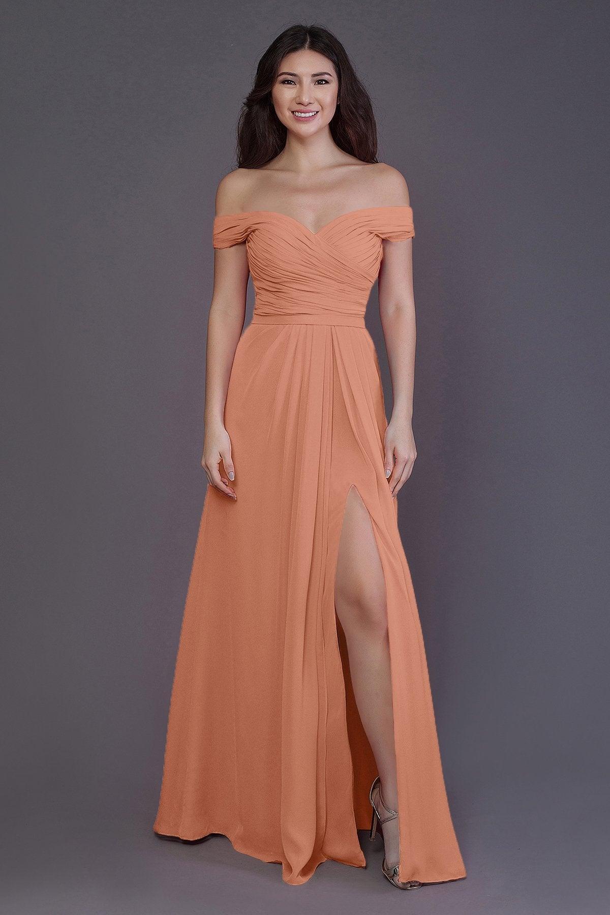 Sheath-Column Floor Length Chiffon Bridesmaid Dress PR3536PS - COCOMELODY