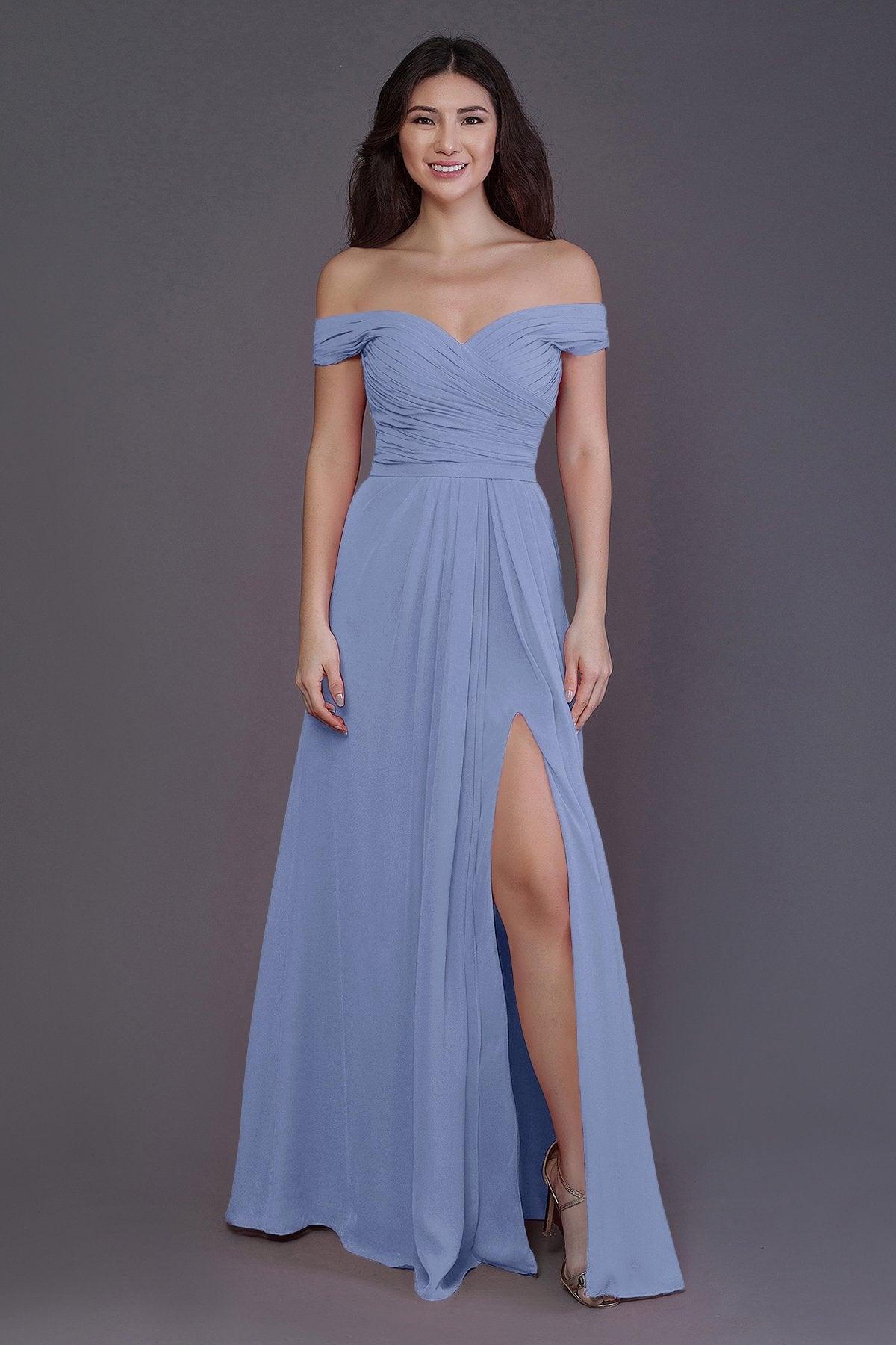 Sheath-Column Floor Length Chiffon Bridesmaid Dress PR3536PS - COCOMELODY