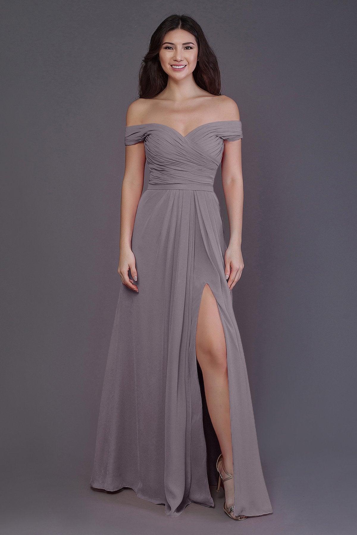 Sheath-Column Floor Length Chiffon Bridesmaid Dress PR3536PS - COCOMELODY