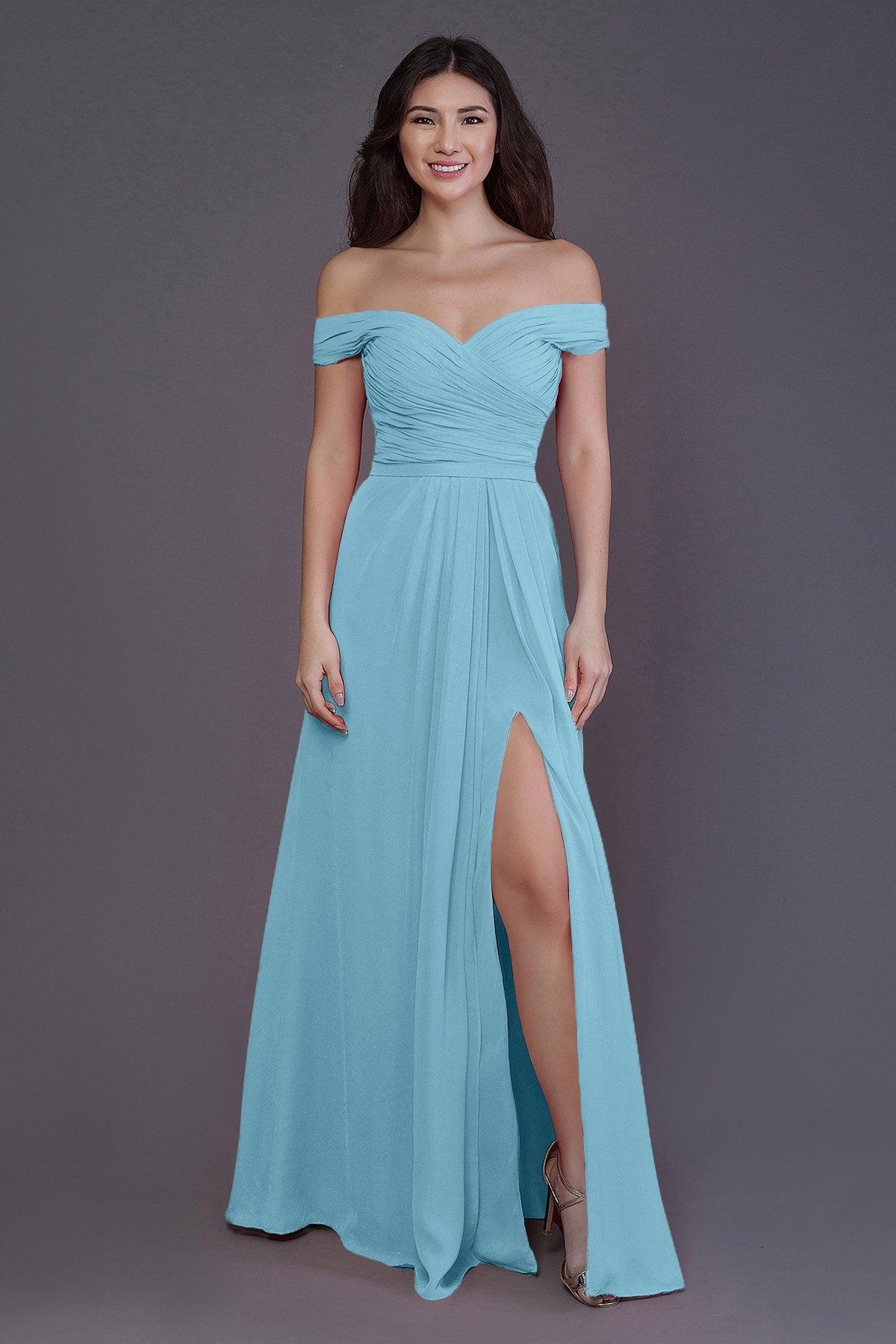 Sheath-Column Floor Length Chiffon Bridesmaid Dress PR3536PS - COCOMELODY