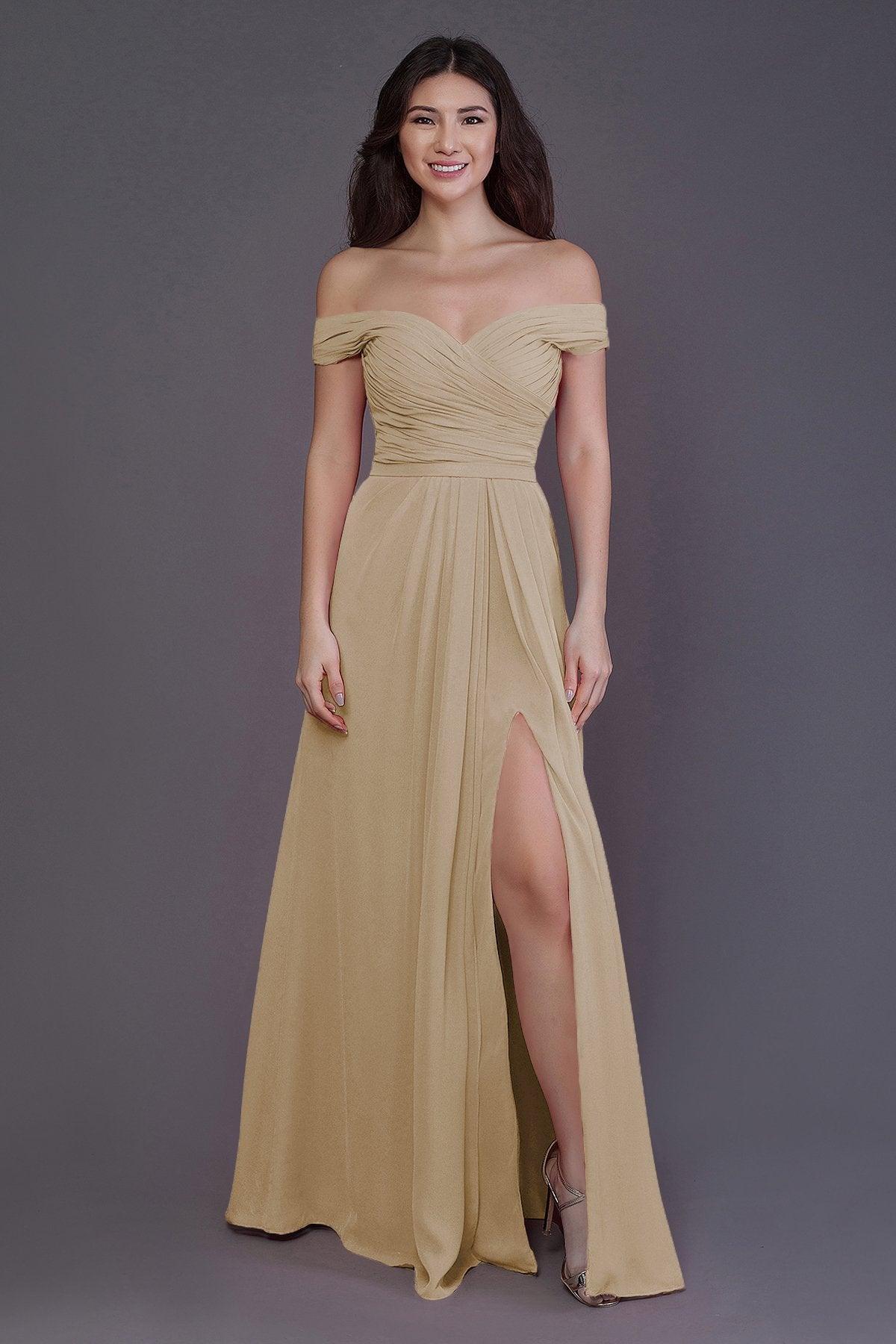 Sheath-Column Floor Length Chiffon Bridesmaid Dress PR3536PS - COCOMELODY