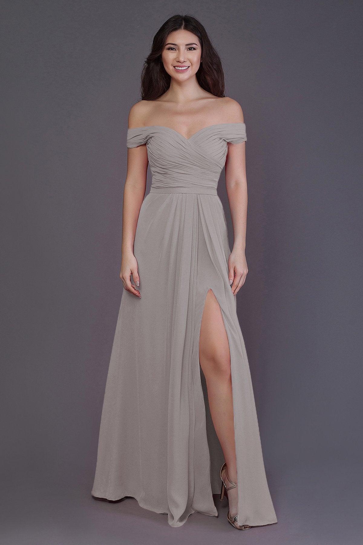 Sheath-Column Floor Length Chiffon Bridesmaid Dress PR3536PS - COCOMELODY