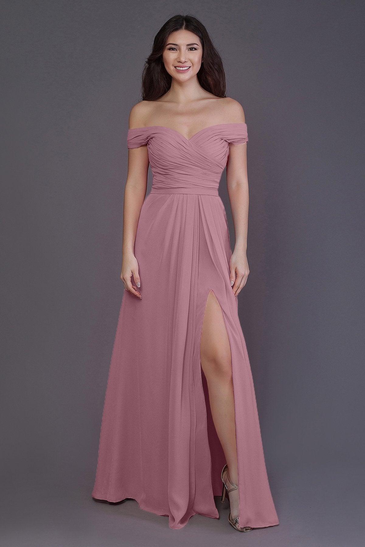 Sheath-Column Floor Length Chiffon Bridesmaid Dress PR3536PS - COCOMELODY