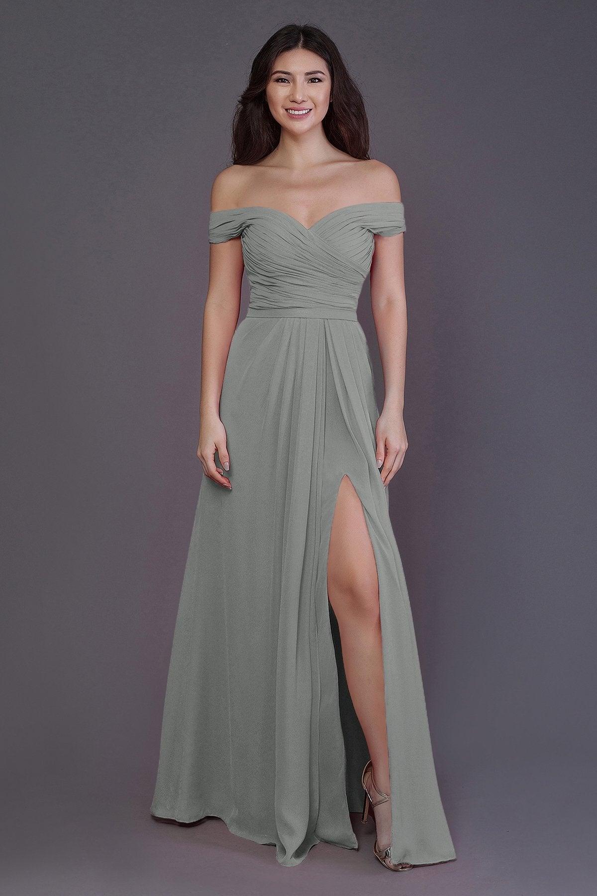 Sheath-Column Floor Length Chiffon Bridesmaid Dress PR3536PS - COCOMELODY