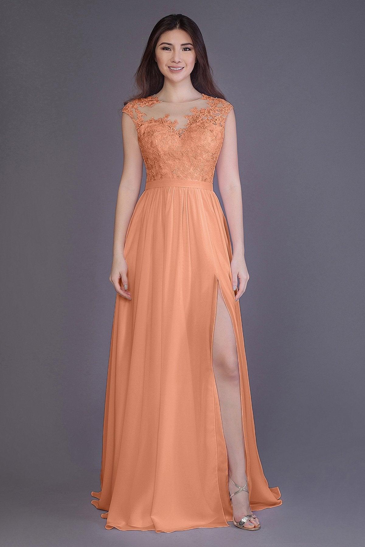 Sheath Floor Length Chiffon and Lace Bridesmaid Dress PR3554PS - COCOMELODY