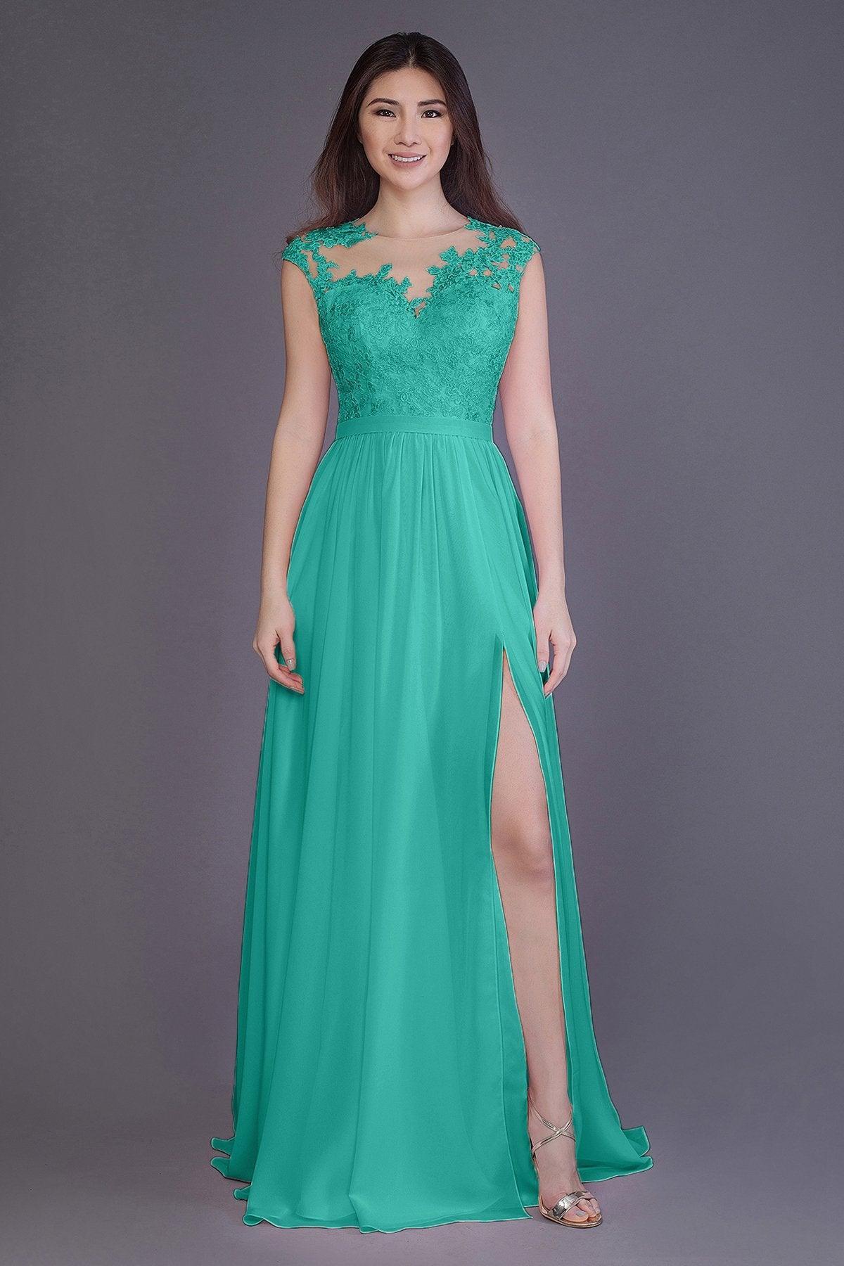 Sheath Floor Length Chiffon and Lace Bridesmaid Dress PR3554PS - COCOMELODY