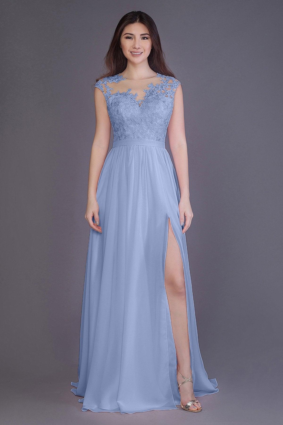 Sheath Floor Length Chiffon and Lace Bridesmaid Dress PR3554PS - COCOMELODY