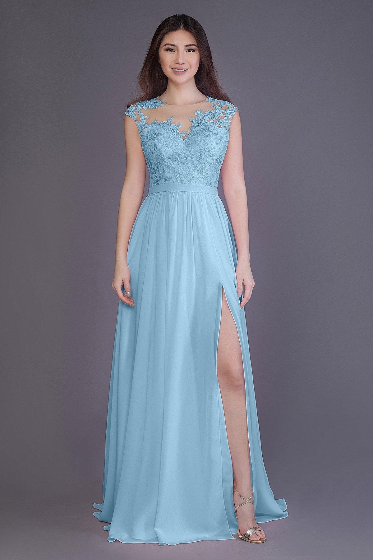 Sheath Floor Length Chiffon and Lace Bridesmaid Dress PR3554PS - COCOMELODY