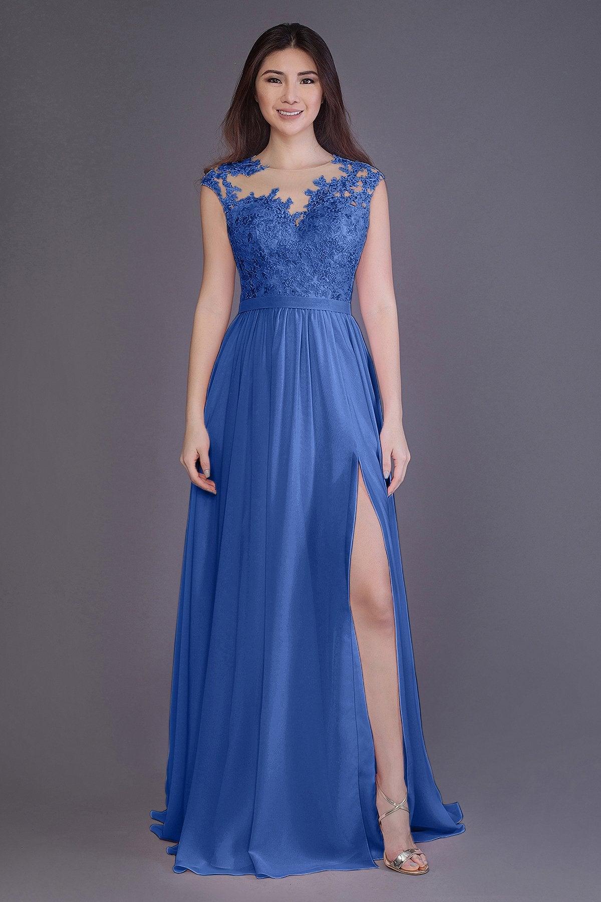 Sheath Floor Length Chiffon and Lace Bridesmaid Dress PR3554PS - COCOMELODY