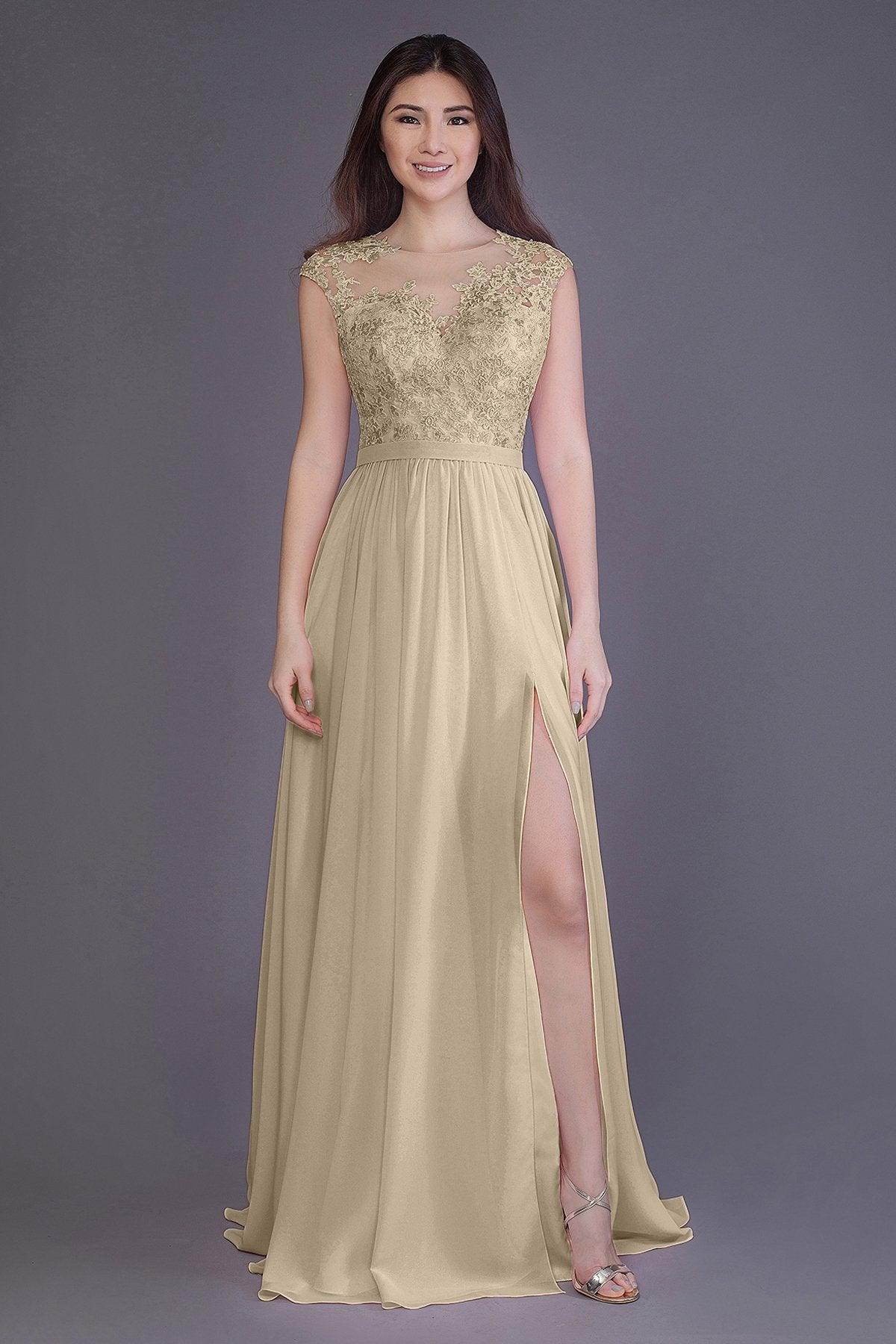 Sheath Floor Length Chiffon and Lace Bridesmaid Dress PR3554PS - COCOMELODY