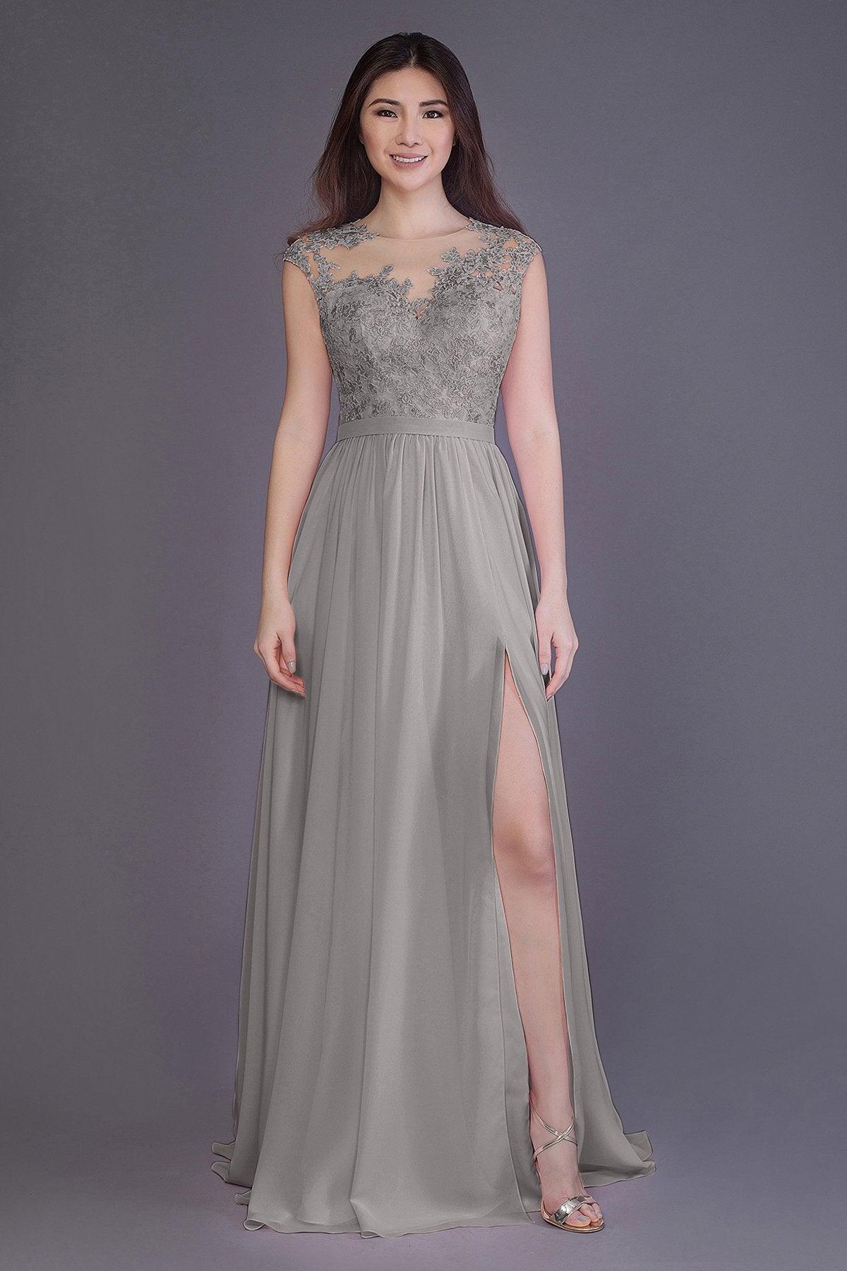 Sheath Floor Length Chiffon and Lace Bridesmaid Dress PR3554PS - COCOMELODY