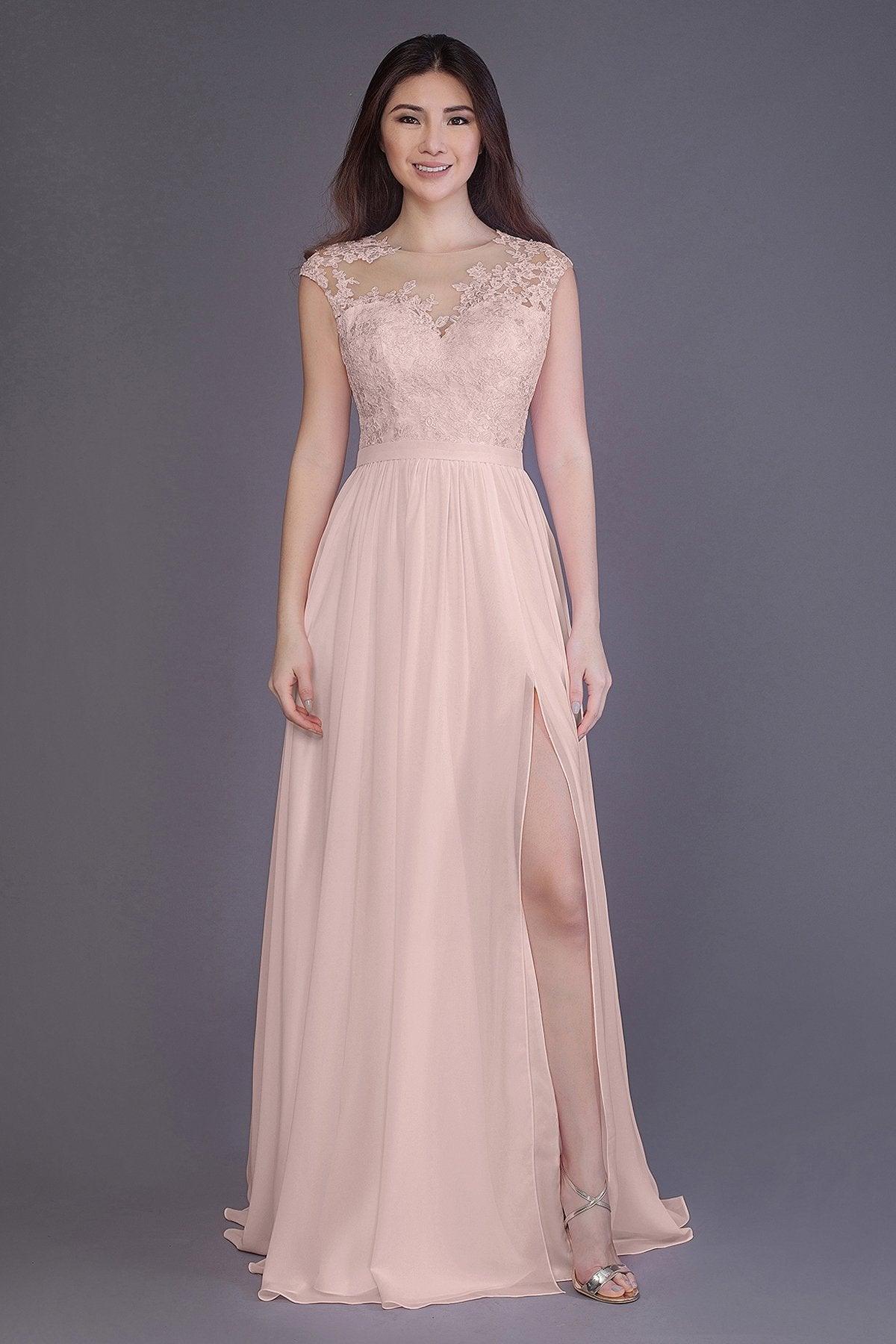 Sheath Floor Length Chiffon and Lace Bridesmaid Dress PR3554PS - COCOMELODY