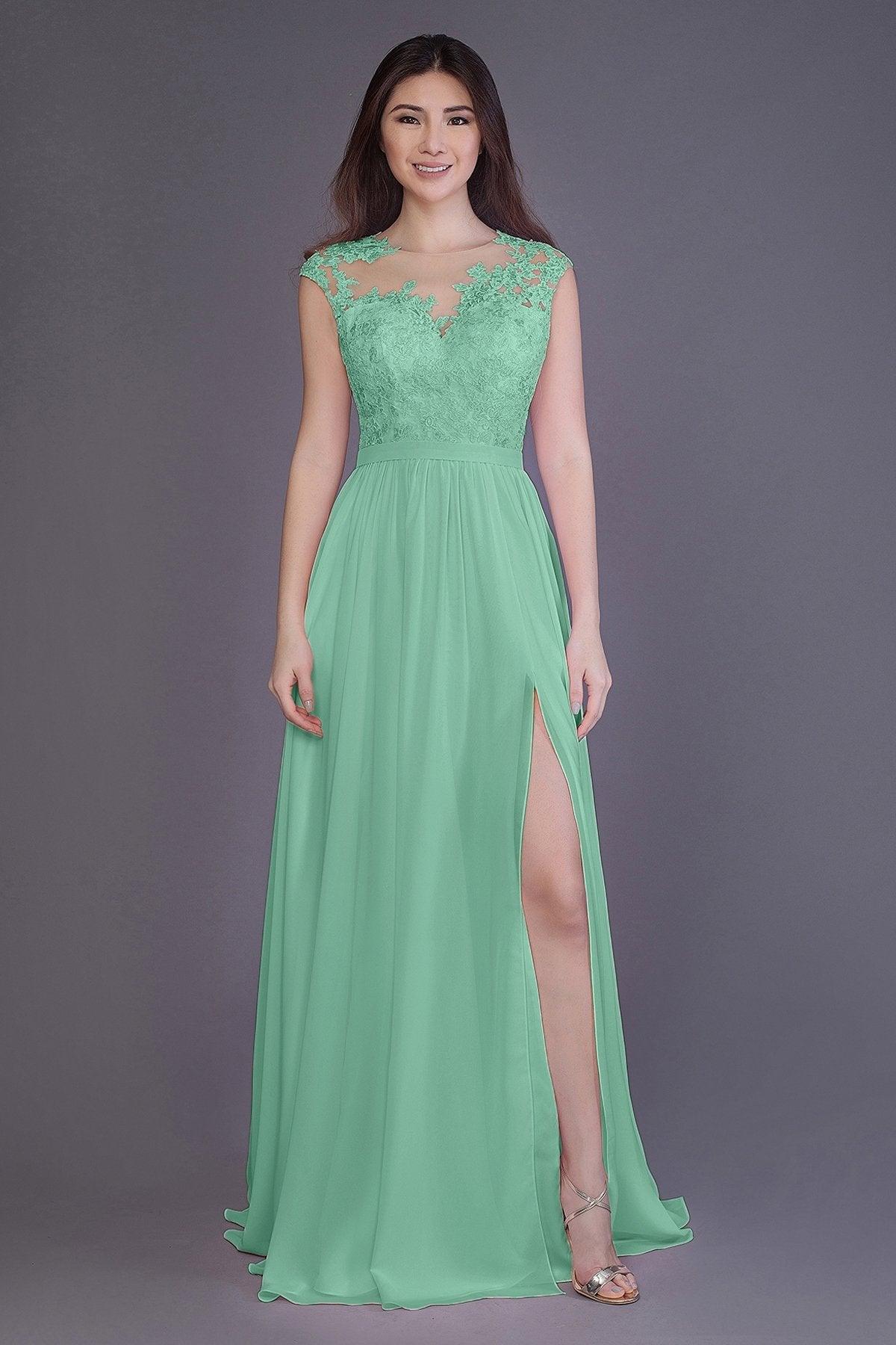 Sheath Floor Length Chiffon and Lace Bridesmaid Dress PR3554PS - COCOMELODY