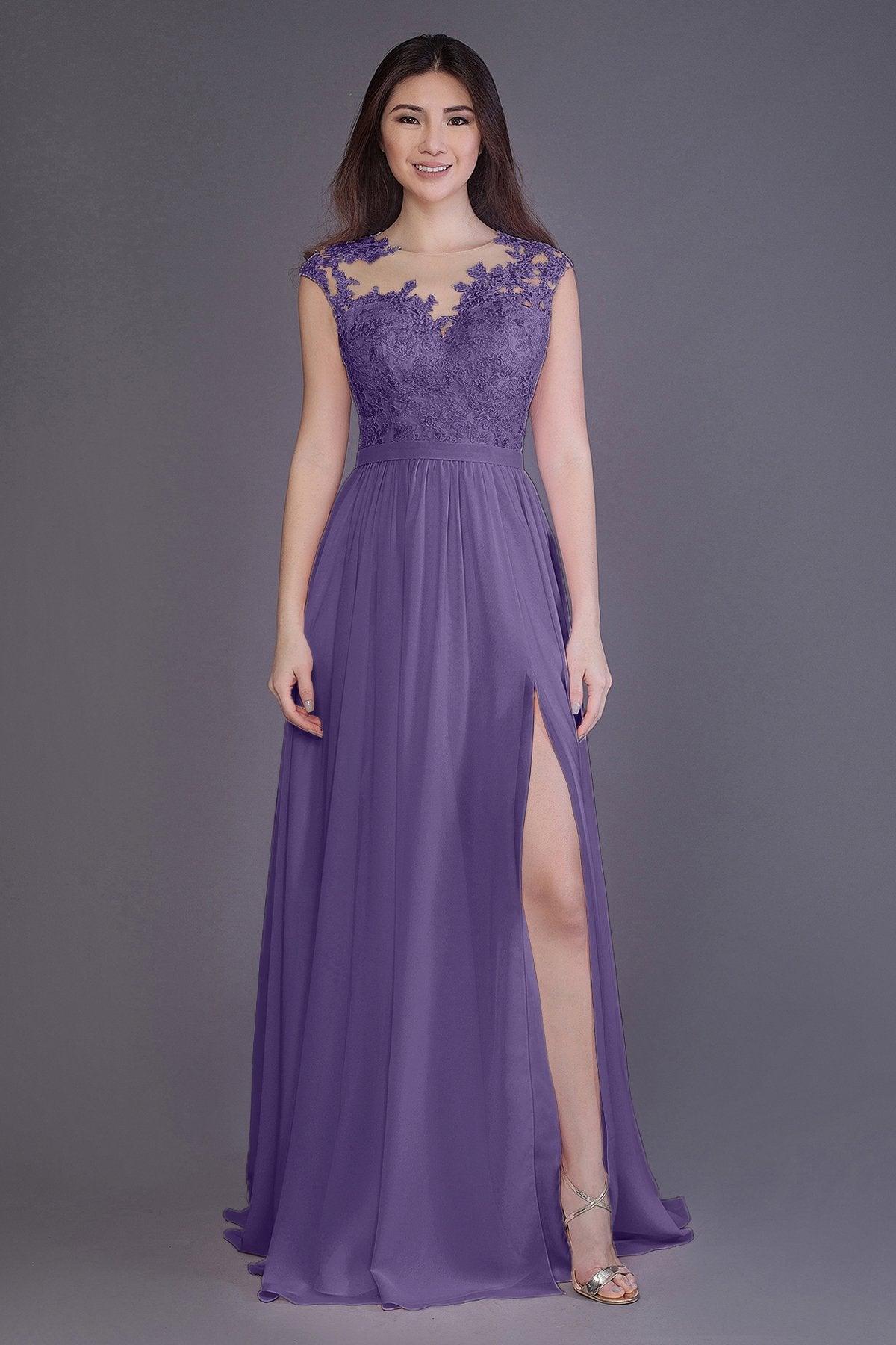 Sheath Floor Length Chiffon and Lace Bridesmaid Dress PR3554PS - COCOMELODY