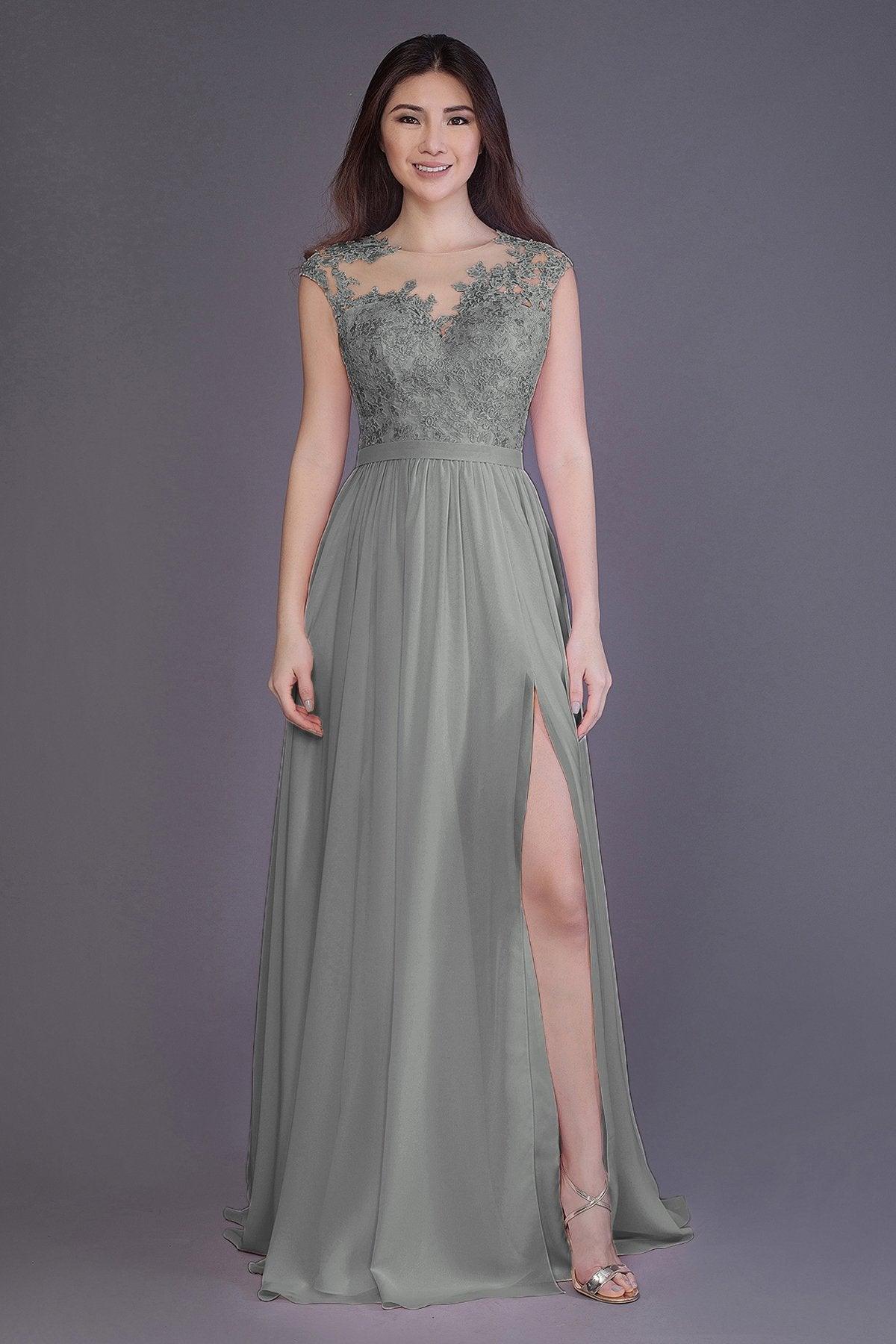 Sheath Floor Length Chiffon and Lace Bridesmaid Dress PR3554PS - COCOMELODY