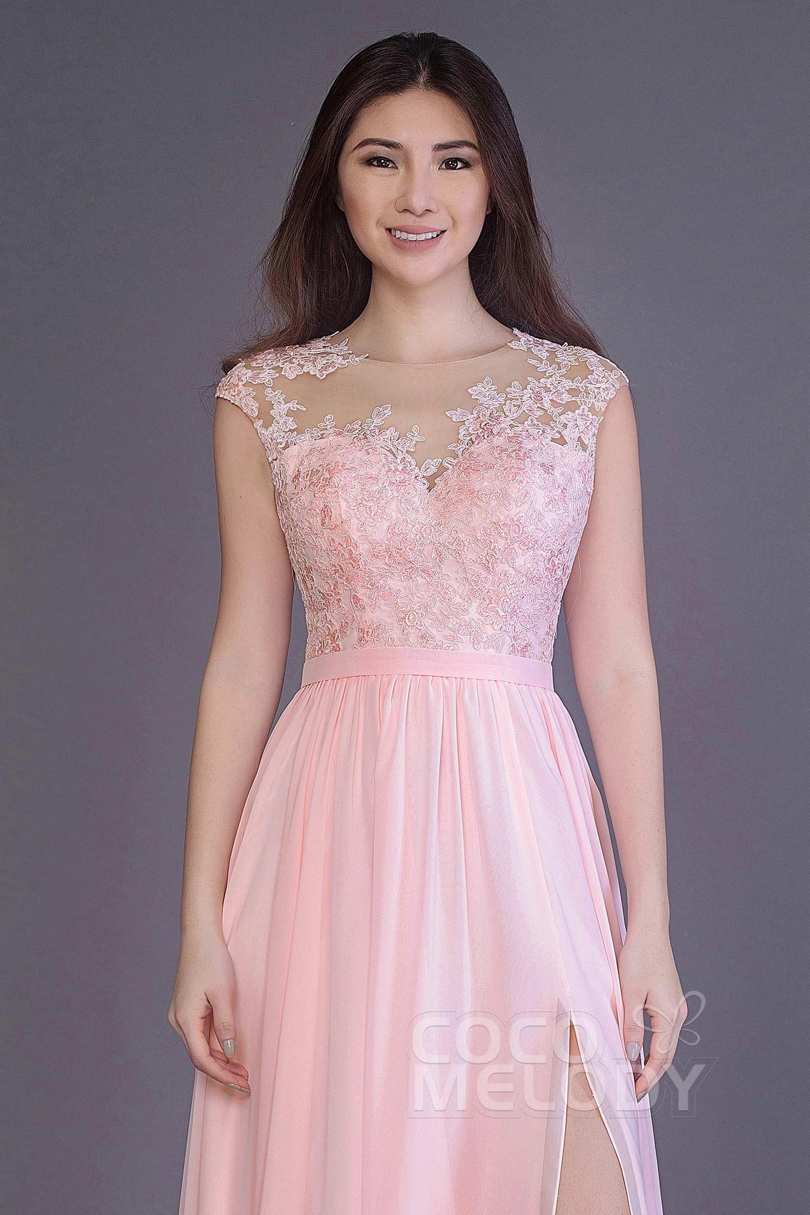 Sheath Floor Length Chiffon and Lace Bridesmaid Dress PR3554PS - COCOMELODY