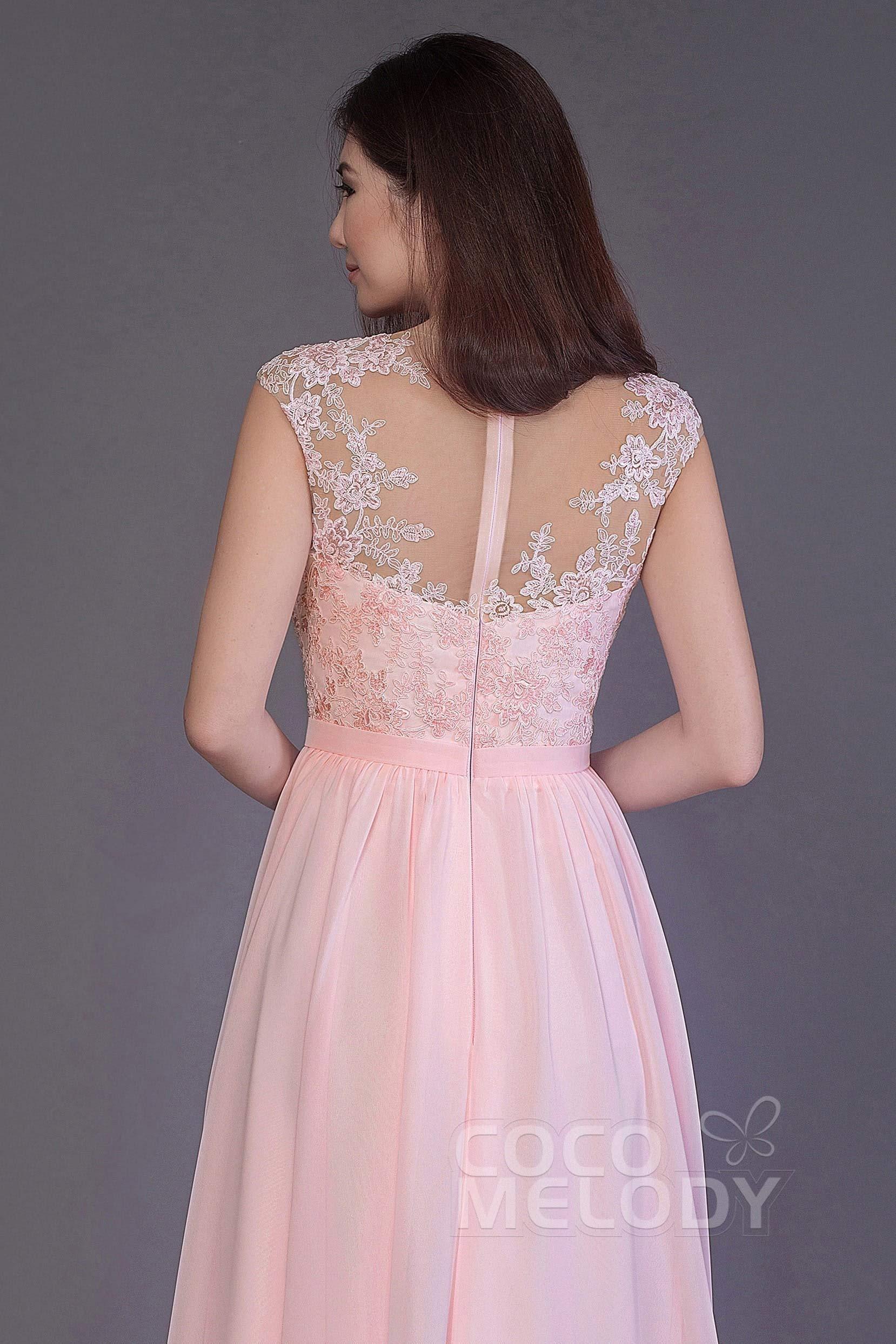 Sheath Floor Length Chiffon and Lace Bridesmaid Dress PR3554PS - COCOMELODY