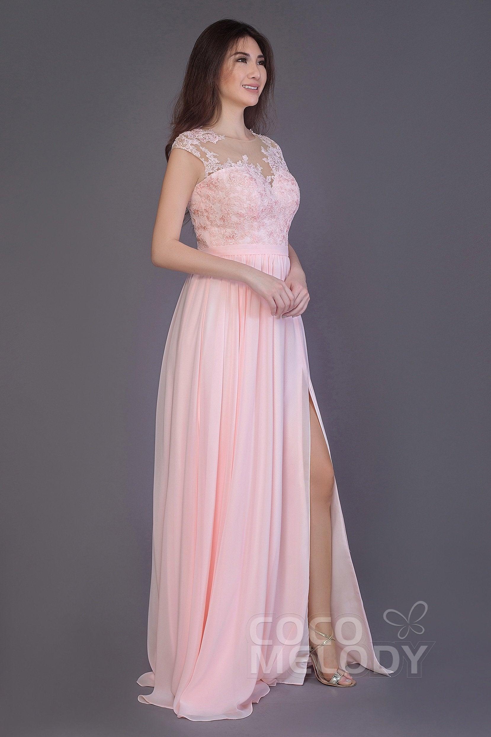 Sheath Floor Length Chiffon and Lace Bridesmaid Dress PR3554PS - COCOMELODY
