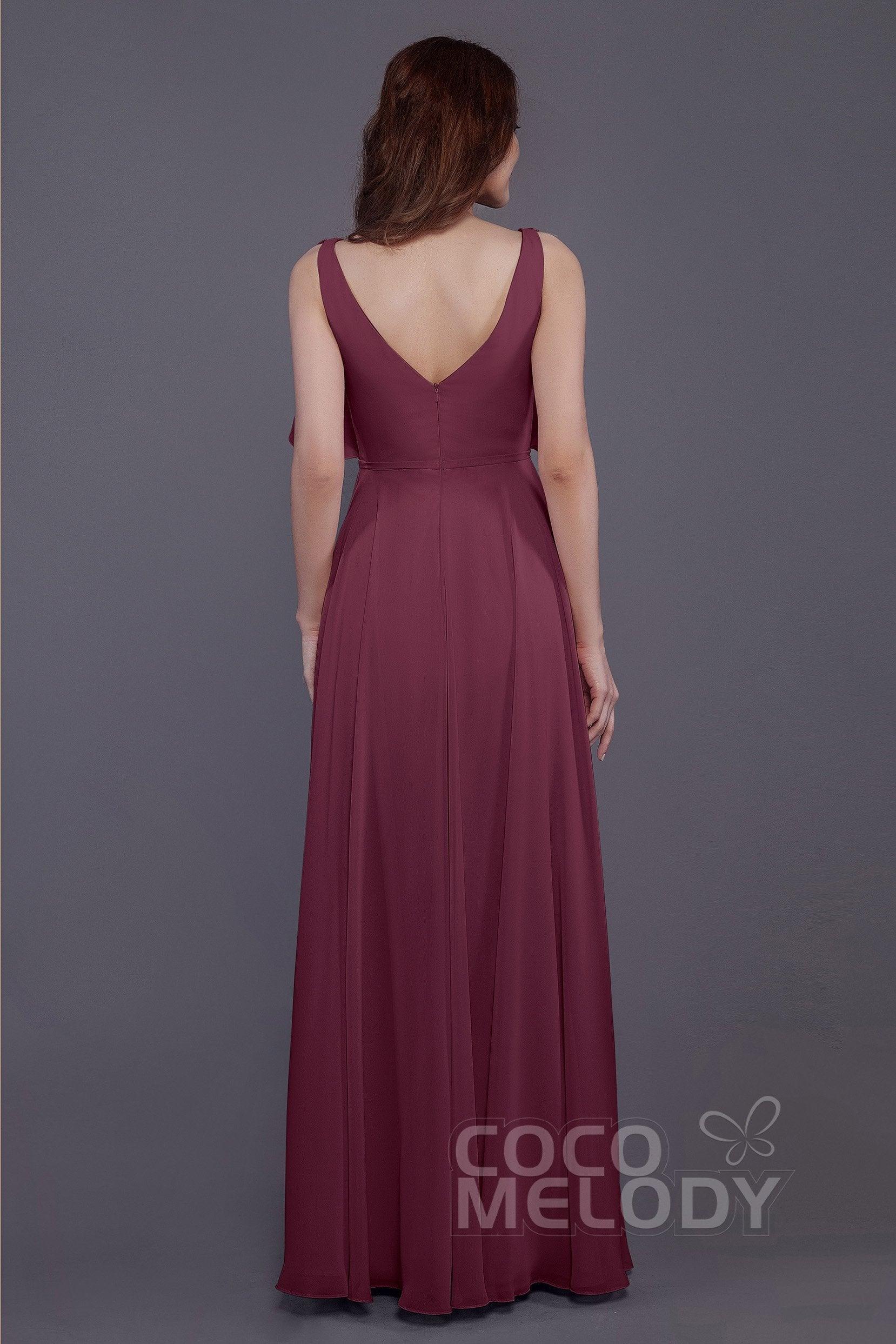 Sheath-Column Floor Length Chiffon Bridesmaid Dress PR3568CR - COCOMELODY