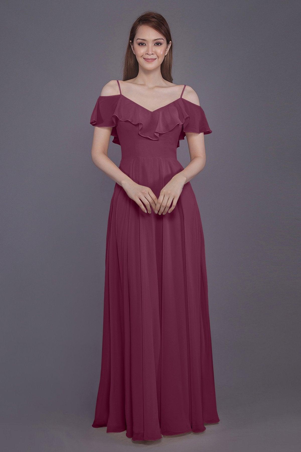 Sheath-Column Floor Length Chiffon Bridesmaid Dress PR3570PS - COCOMELODY