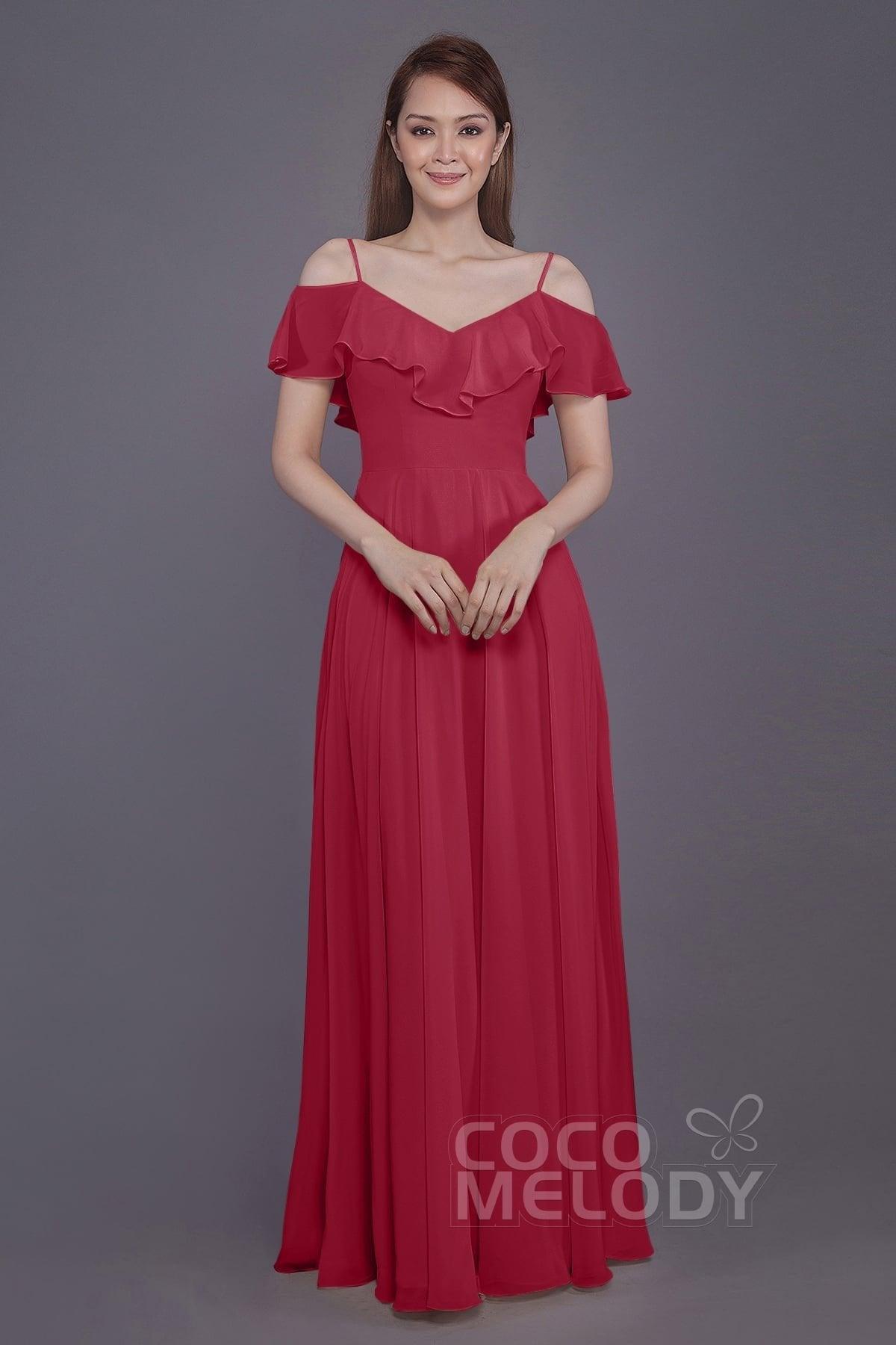 Sheath-Column Floor Length Chiffon Bridesmaid Dress PR3570PS - COCOMELODY
