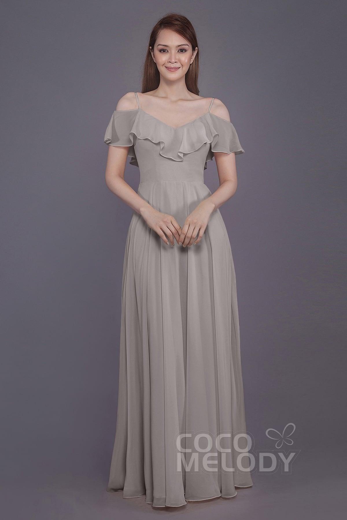 Sheath-Column Floor Length Chiffon Bridesmaid Dress PR3570PS - COCOMELODY