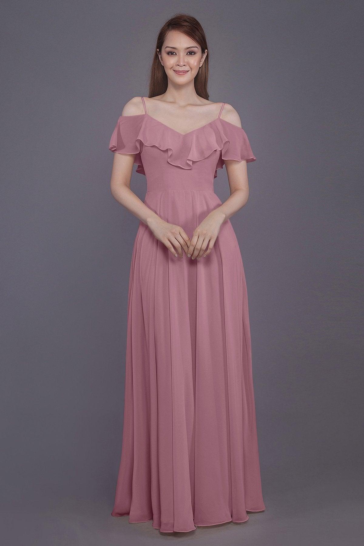 Sheath-Column Floor Length Chiffon Bridesmaid Dress PR3570PS - COCOMELODY