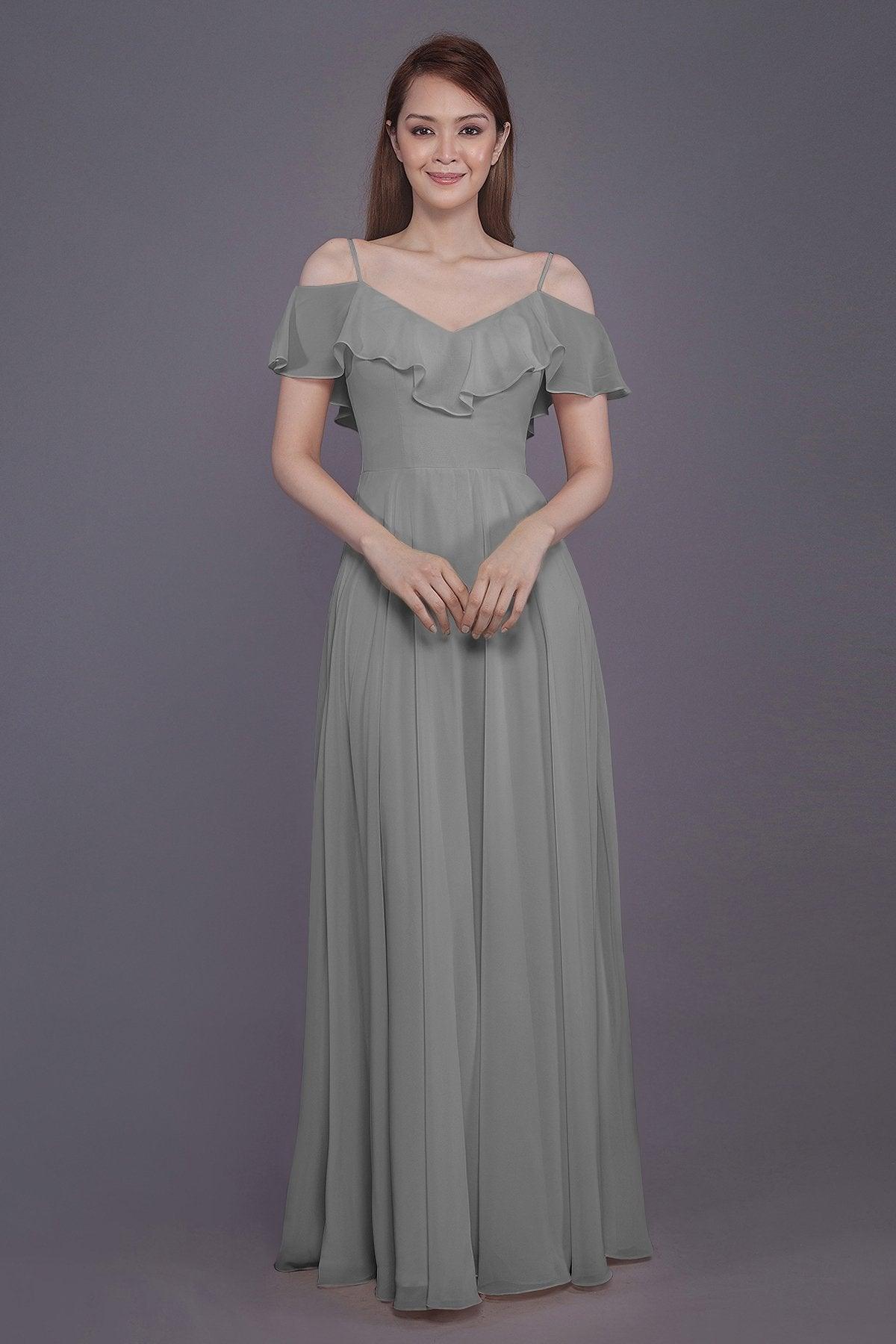 Sheath-Column Floor Length Chiffon Bridesmaid Dress PR3570PS - COCOMELODY