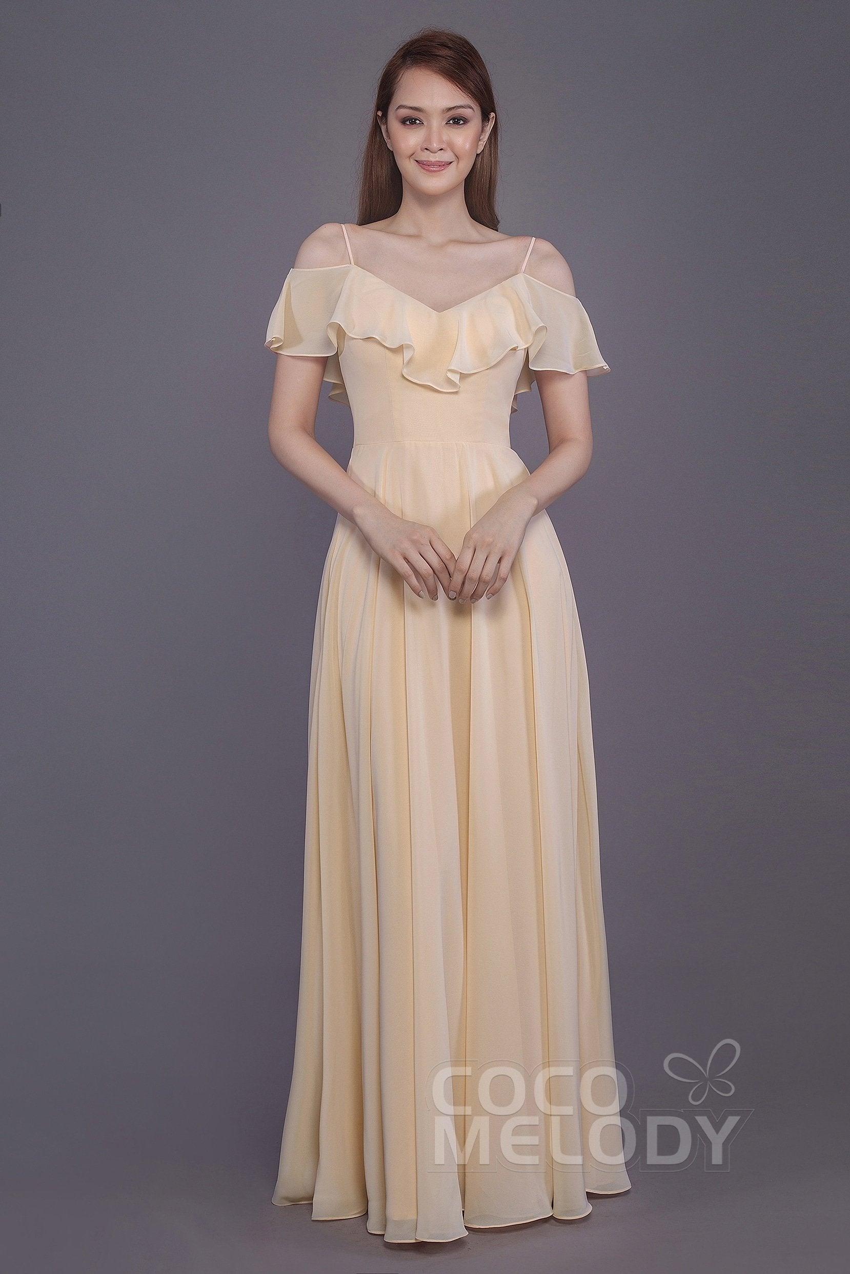 Sheath-Column Floor Length Chiffon Bridesmaid Dress PR3570PS - COCOMELODY