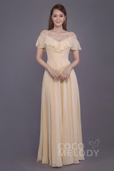 Sheath-Column Floor Length Chiffon Bridesmaid Dress PR3570PS - COCOMELODY