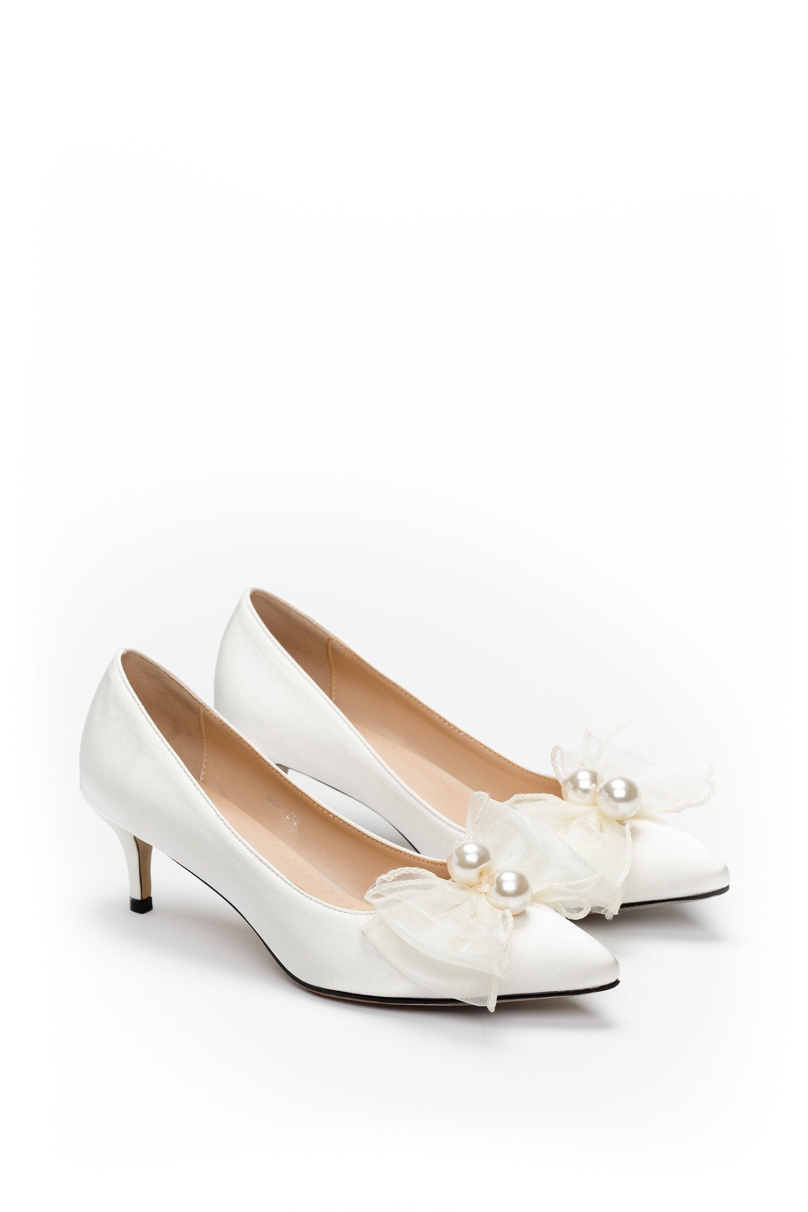 Stiletto Heel Satin Pointed Toe Bridal Shoes Bowknot CK0104 - COCOMELODY