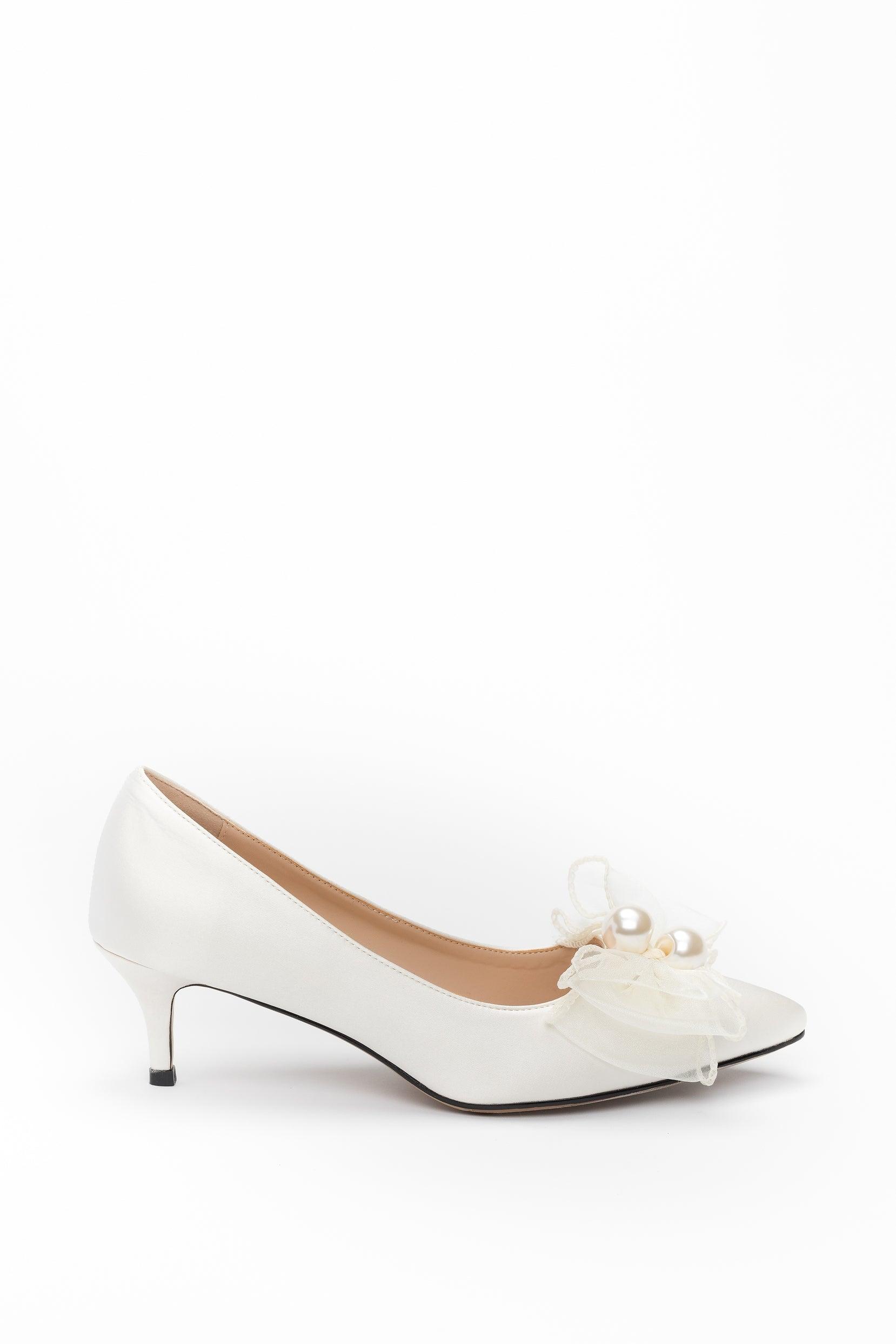 Stiletto Heel Satin Pointed Toe Bridal Shoes Bowknot CK0104 - COCOMELODY