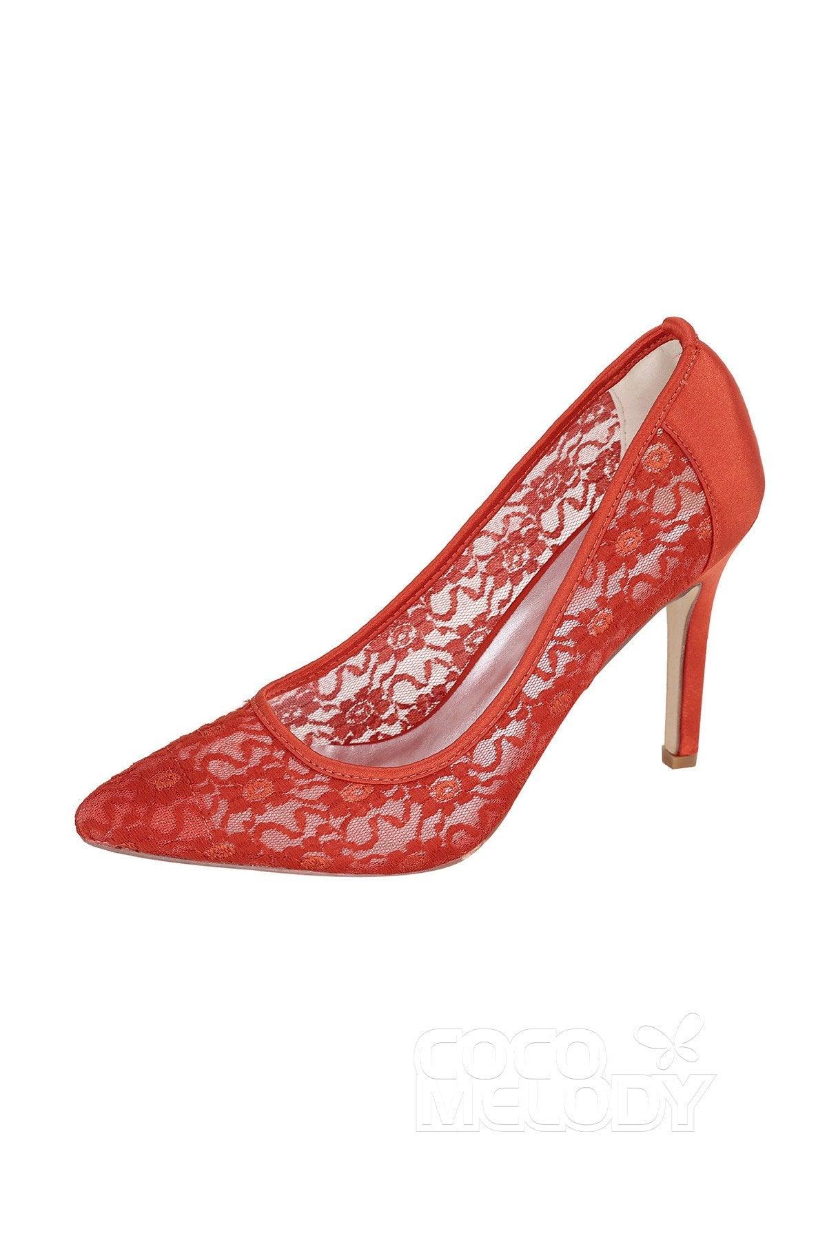 Stiletto Heel Lace Pointed Toe Bridal Shoes SWS16035 - COCOMELODY