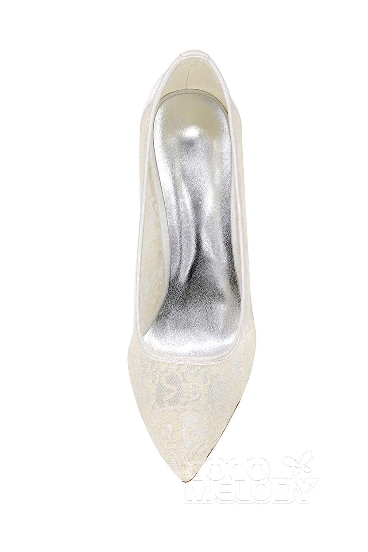 Stiletto Heel Lace Pointed Toe Bridal Shoes SWS16035 - COCOMELODY